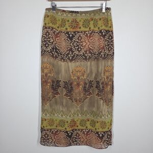Vtg Y2K Earthy Forest Damask Sparkle Maxi Skirt Boho Festival Fairy Hippie 8
